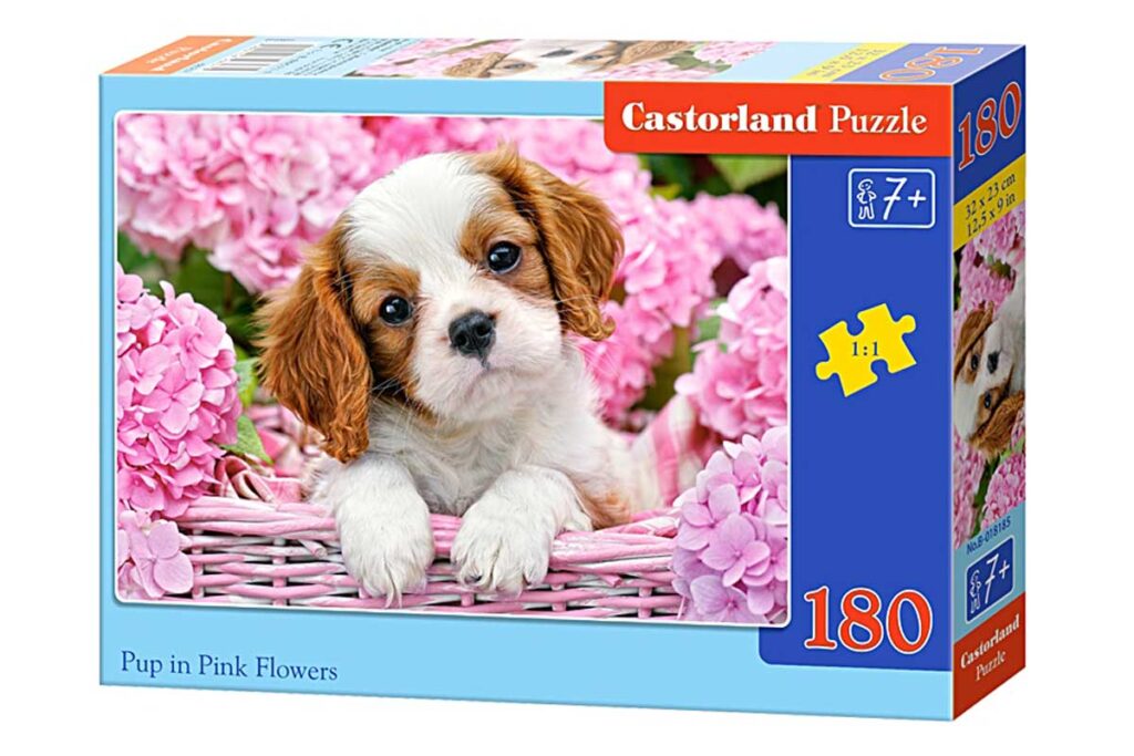 Castorland Puslespil – Hundehvalp blandt Blomster 180 Brikker