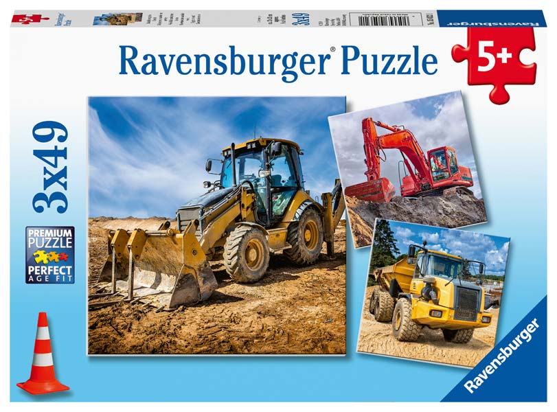 Ravensburger Børnepuslespil – Gravemaskiner på arbejde 3×49 brikker