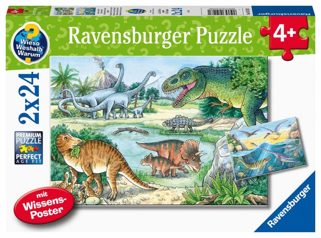 Ravensburger Børnepuslespil – Dinosaurer fra land & hav 2×24 brikker