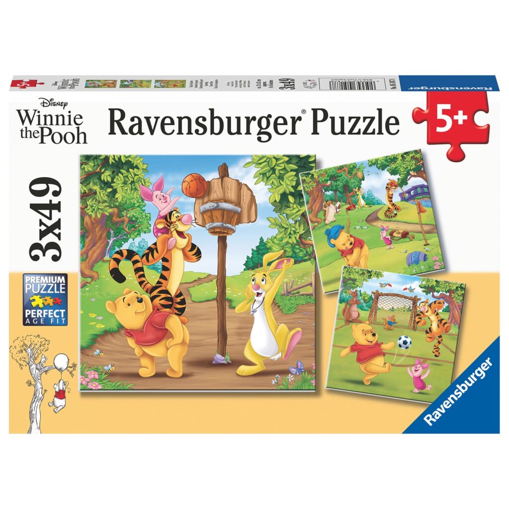 Ravensburger Børnepuslespil – Peter Plys Sportsdag 3×49 brikker