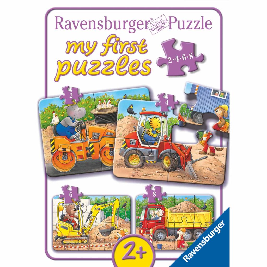 Ravensburger Børnepuslespil – Dyr på byggeplads 2/4/6/8-brikker