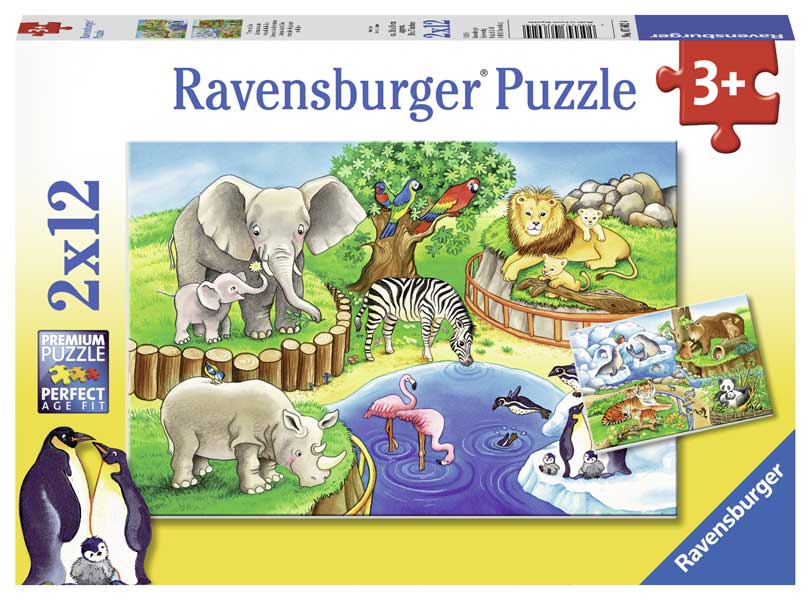 Ravensburger Børnepuslespil – Dyr i Zoo 2×12 Brikker