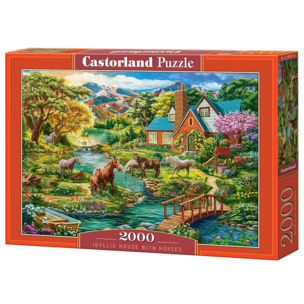 Castorland Puslespil – Idylisk Hus med Heste 2000 brikker