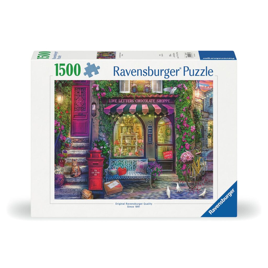 Ravensburger Puslespil – Kærlighedsbrevets Chokoladebutik 1500 brikker