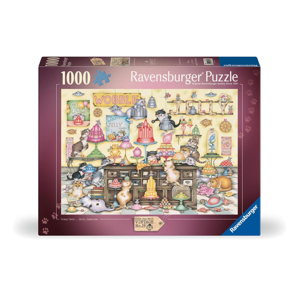 Ravensburger Puslespil – Crazy Cats: Gelébutikken 1000 brikker