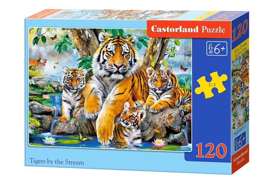 Castorland Puslespil – Tigerfamilie ved vandet 120 Brikker