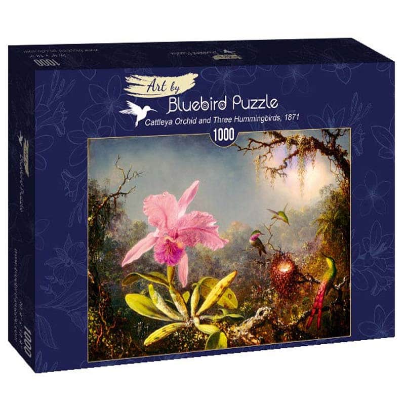Bluebird Art Puslespil – M.J.Heade: Cattleya Orkidé & tre Kolibrier 1000 brikker