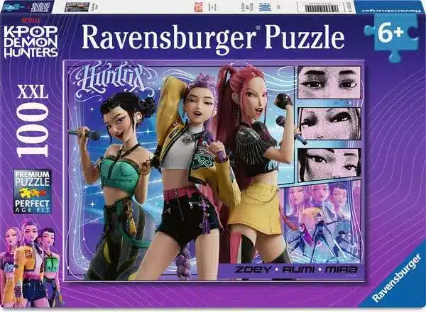 Ravensburger Børnepuslespil – K-Pop Demon Hunters: Glade fans, Glad Honmoon! 100 brikker